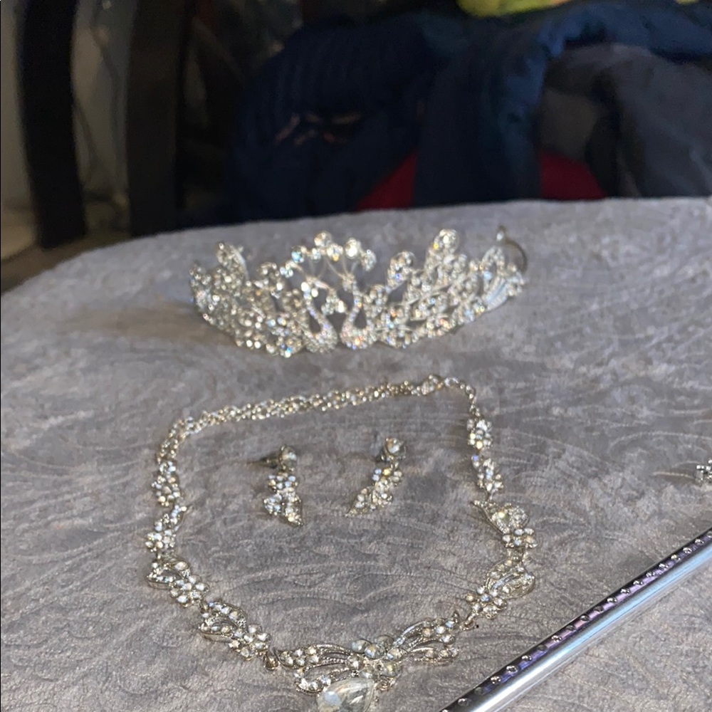 Kamirola Tara’s crown tiara , Earrings , Necklace crystal bridal costume jewelry